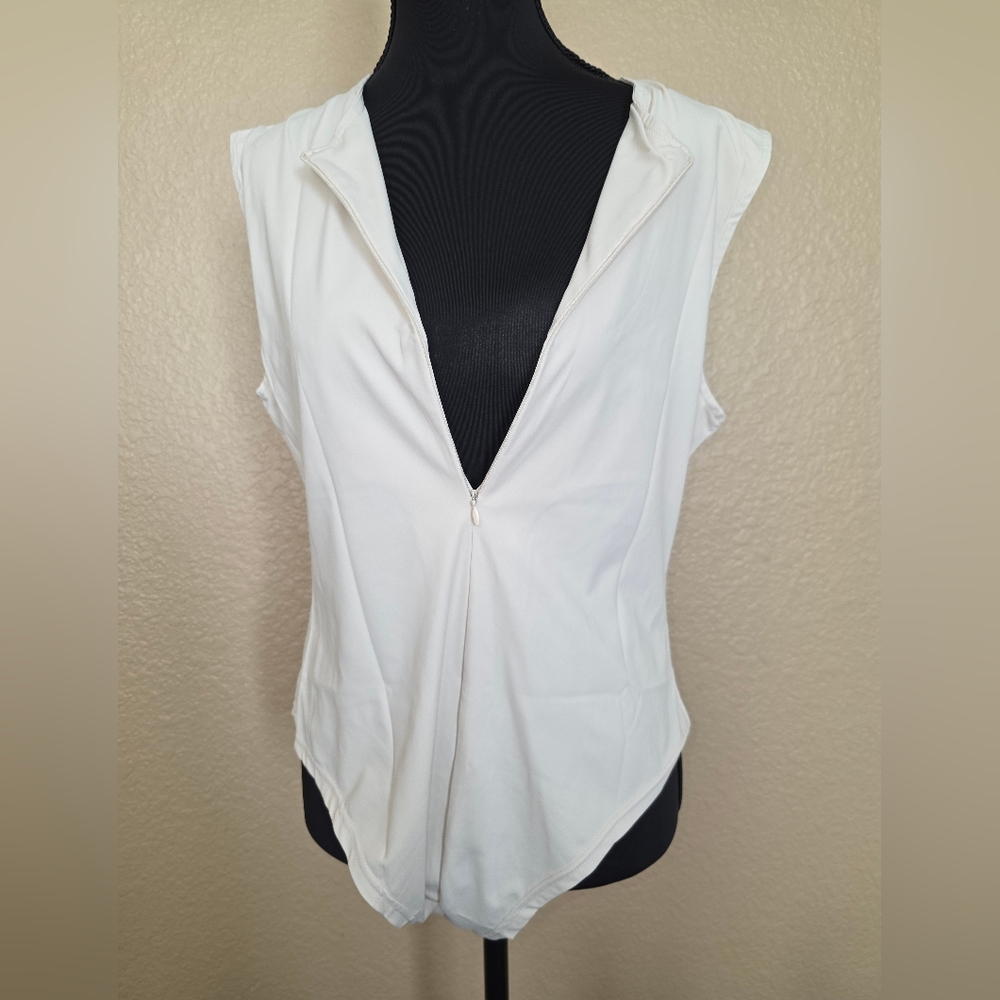 Women's White Cream Sleeveless BodySuit‎ Zip-Up Top, Never Worn Lined Size XL